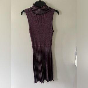 NWot MILLY Black/Pink Metallic RIB-KNIT Turtleneck SLEEVELESS Sweater Dress Sz M